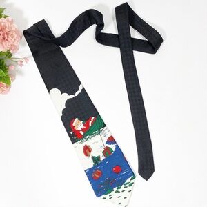 Vintage Hallmark Santa Fishing Presents Black Necktie